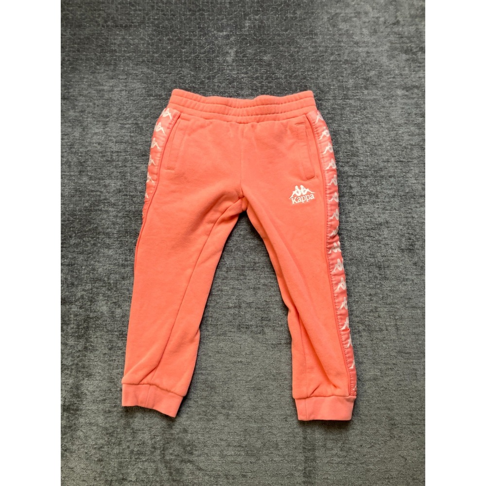 Kappa Kids Sweatpants 4 Years Coral Pink Fleece Lined Tapered Leg Elastic Waist
